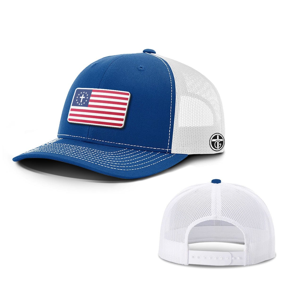OurTrueGod Customs Hat Snapback / Royal Blue and White / One Size One Nation Under God Patch Hats