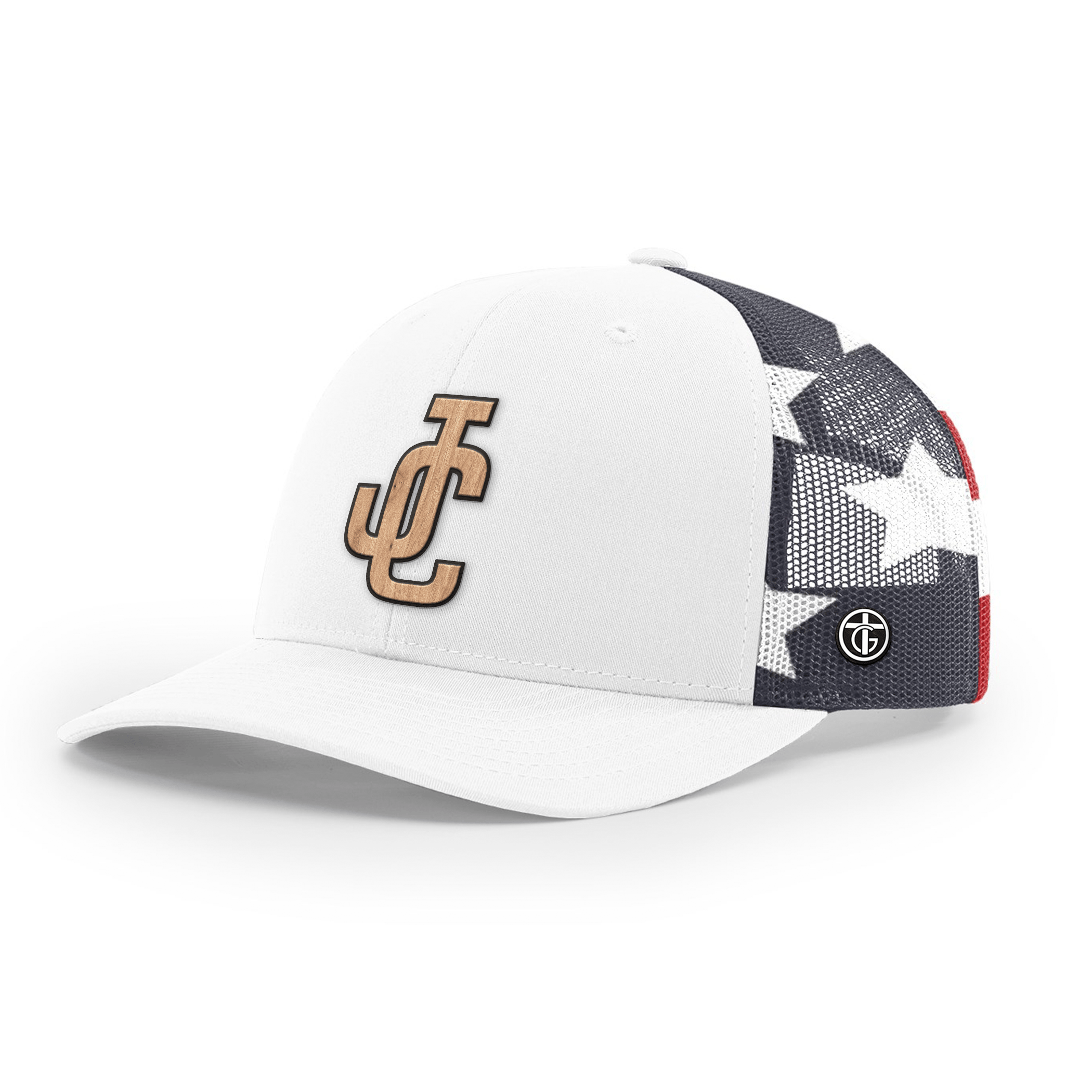 OurTrueGod Customs Hat Snapback / White and Stars Stripes / One Size JC Wood Patch Camo Hats