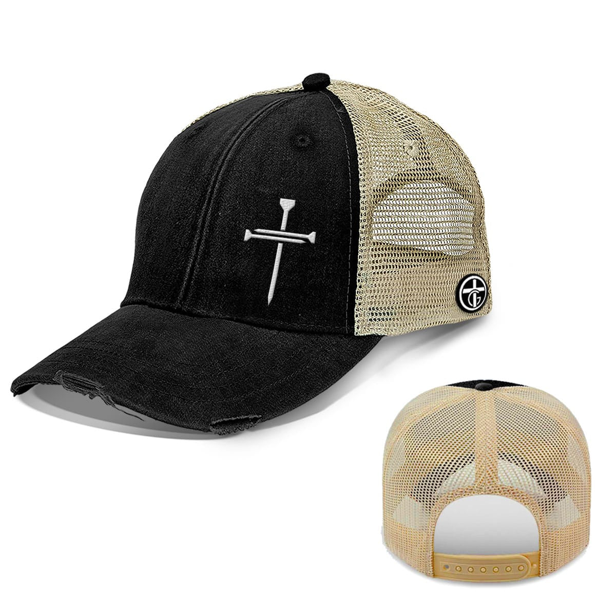 OurTrueGod Customs Hat Trucker / Black / One Size Nail Cross Lower Left Trucker Hats