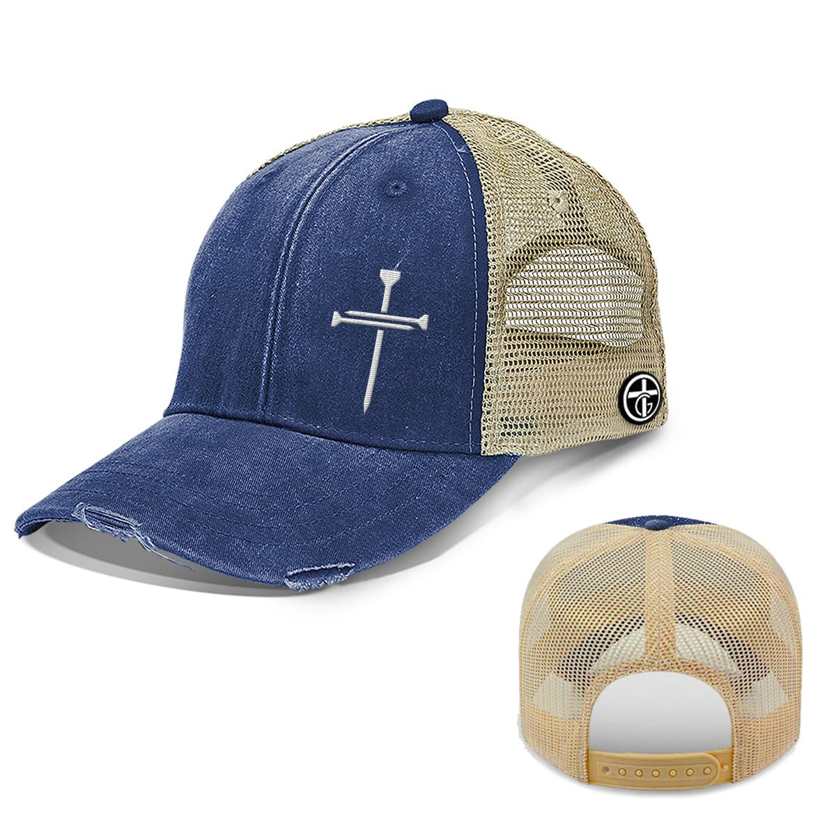 OurTrueGod Customs Hat Trucker / Royal Blue / One Size Nail Cross Lower Left Trucker Hats