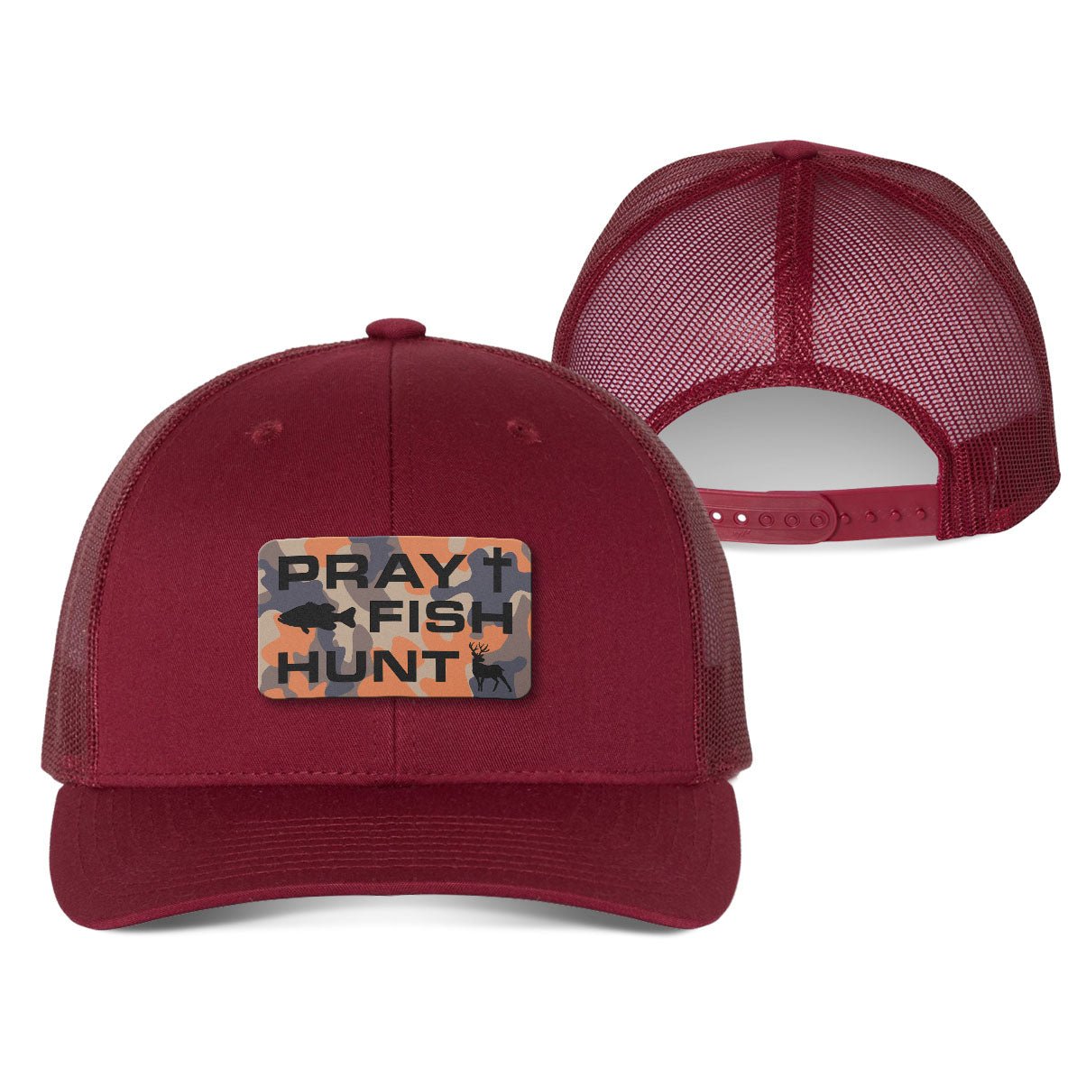 Pray Fish Hunt Orange Camo Patch Fall Collection Hats - Our True God
