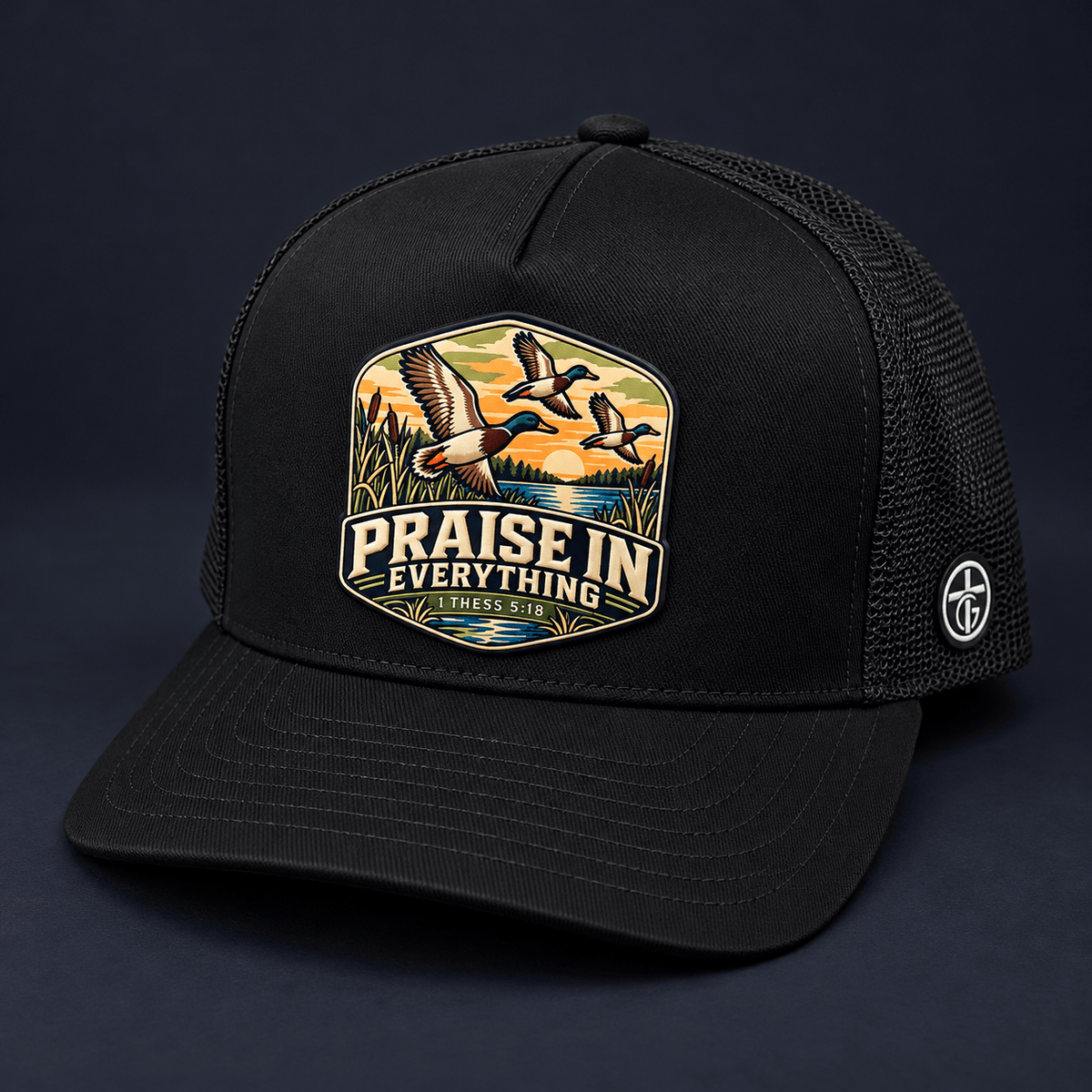 SunFrog Solutions Hat Black Praise in Everything Patch Trucker Hat