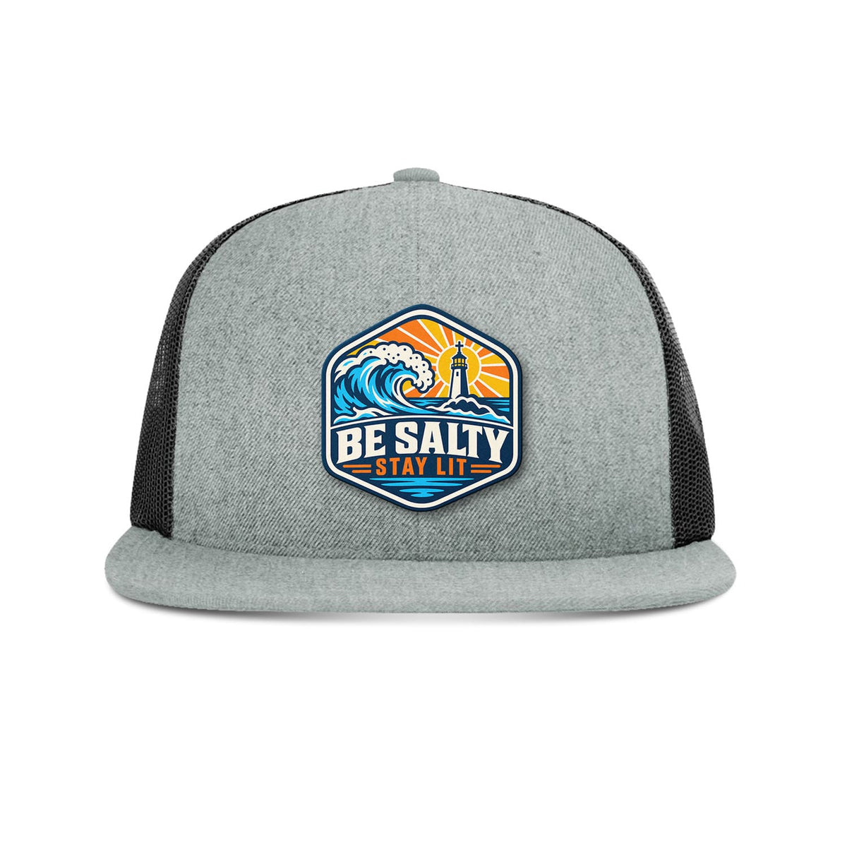 SunFrog Solutions Hat Heather Grey and Black Be Salty Stay Lit Patch Trucker Hat
