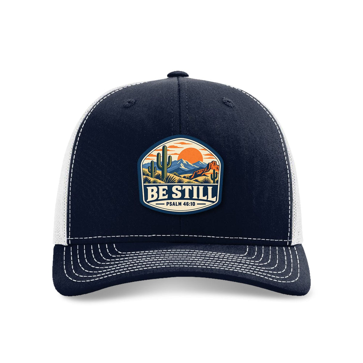 SunFrog Solutions Hat Navy And White Be Still Psalm 46:10 Trucker Hat