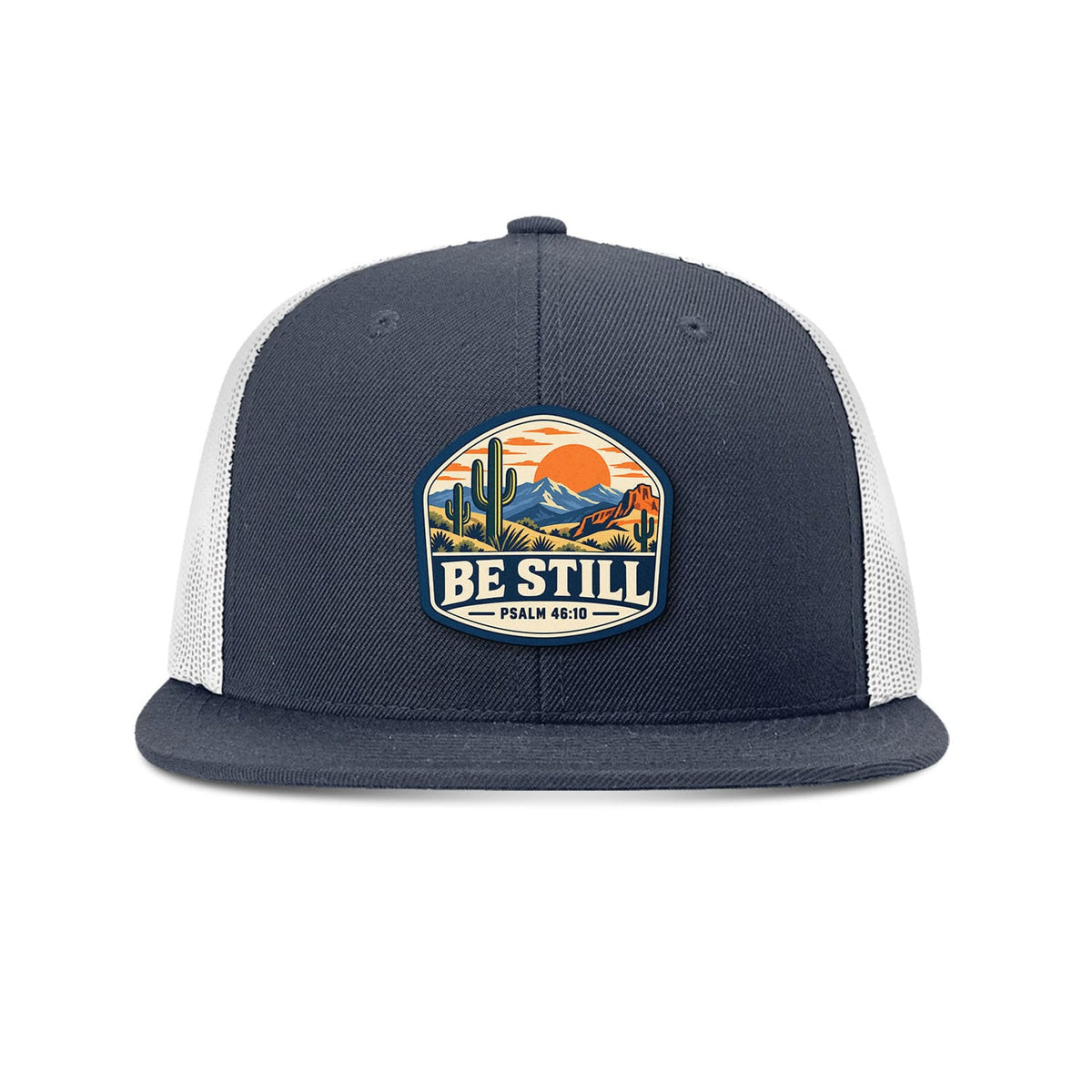 SunFrog Solutions Hat Navy and White Be Still Psalm 46:10 Trucker Hat
