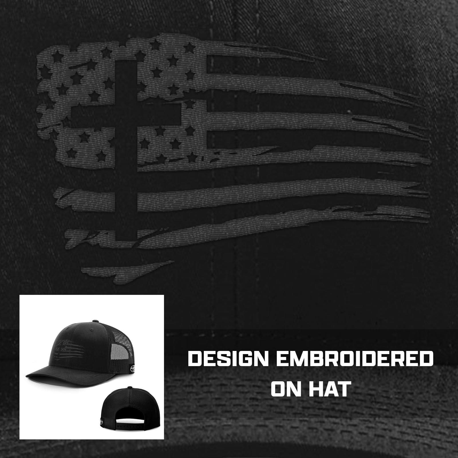 Tattered Flag Cross Blackout Version Hats - Our True God