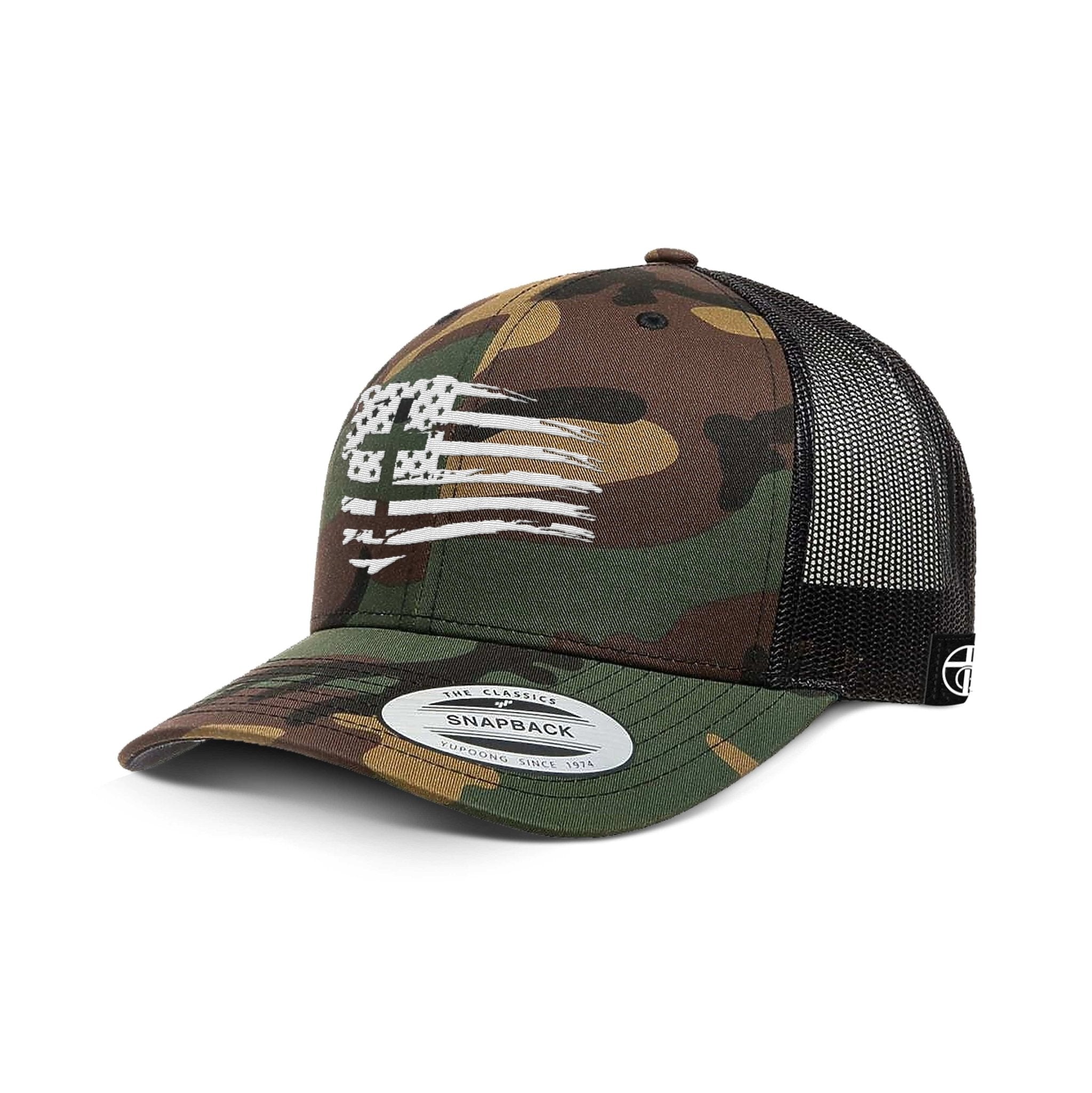 Tattered Flag Cross Camo Hats - Our True God