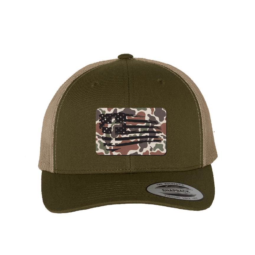 Tattered Flag Cross Fowl Play Camo Patch Fall Collection Hats - Our True God