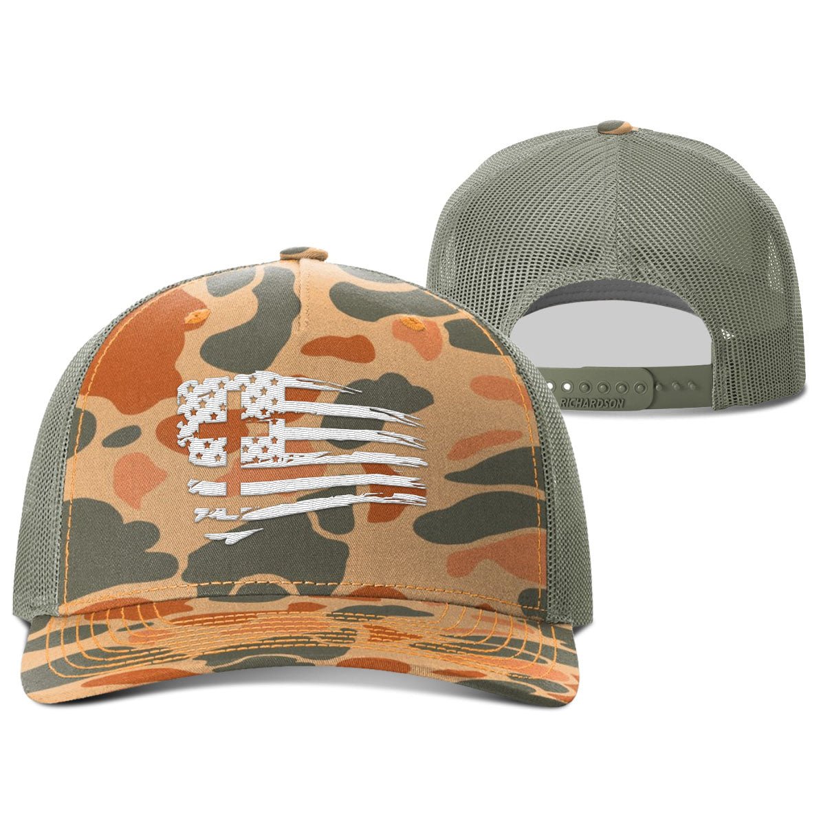 Tattered Flag Cross Hunting Hats - Our True God