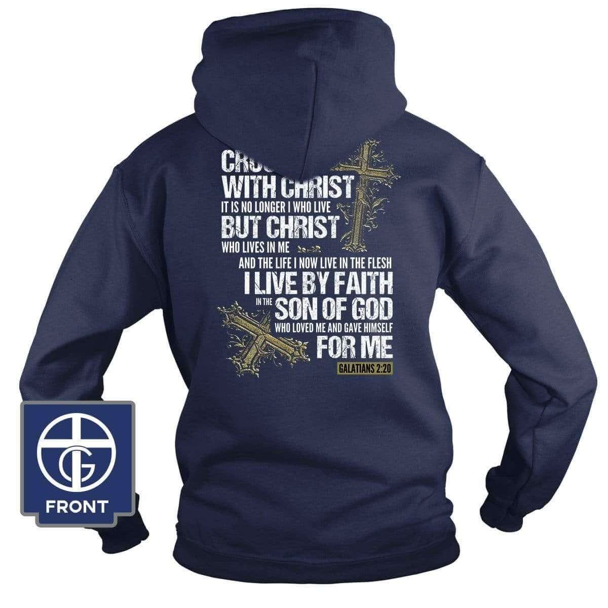Our True God Apparel Hoodie / Navy / S Galatians 2 20 (Back Print)