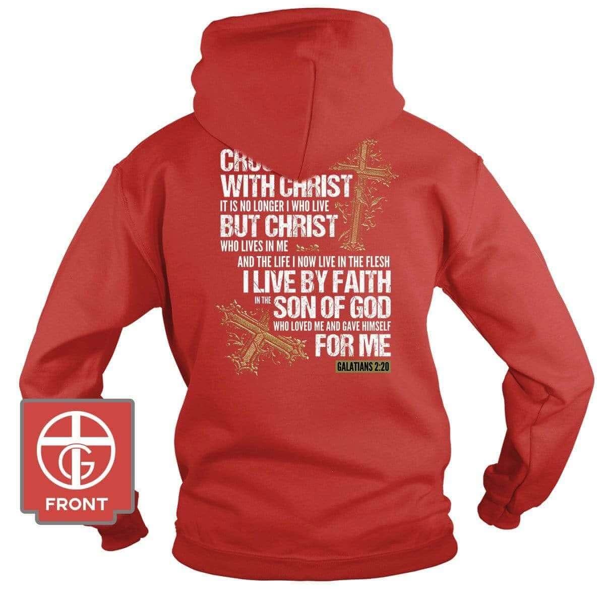 Our True God Apparel Hoodie / Red / S Galatians 2 20 (Back Print)