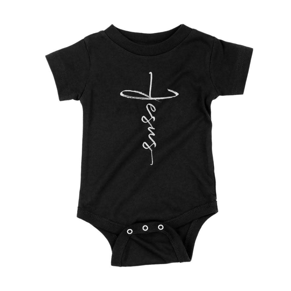 Our True God Apparel Onesie / Black / NB Jesus Cross Kids Shirts