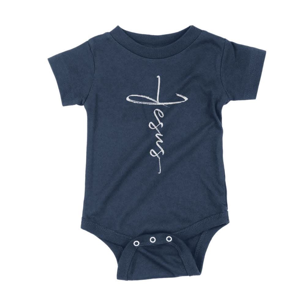 Our True God Apparel Onesie / Navy Blue / NB Jesus Cross Kids Shirts