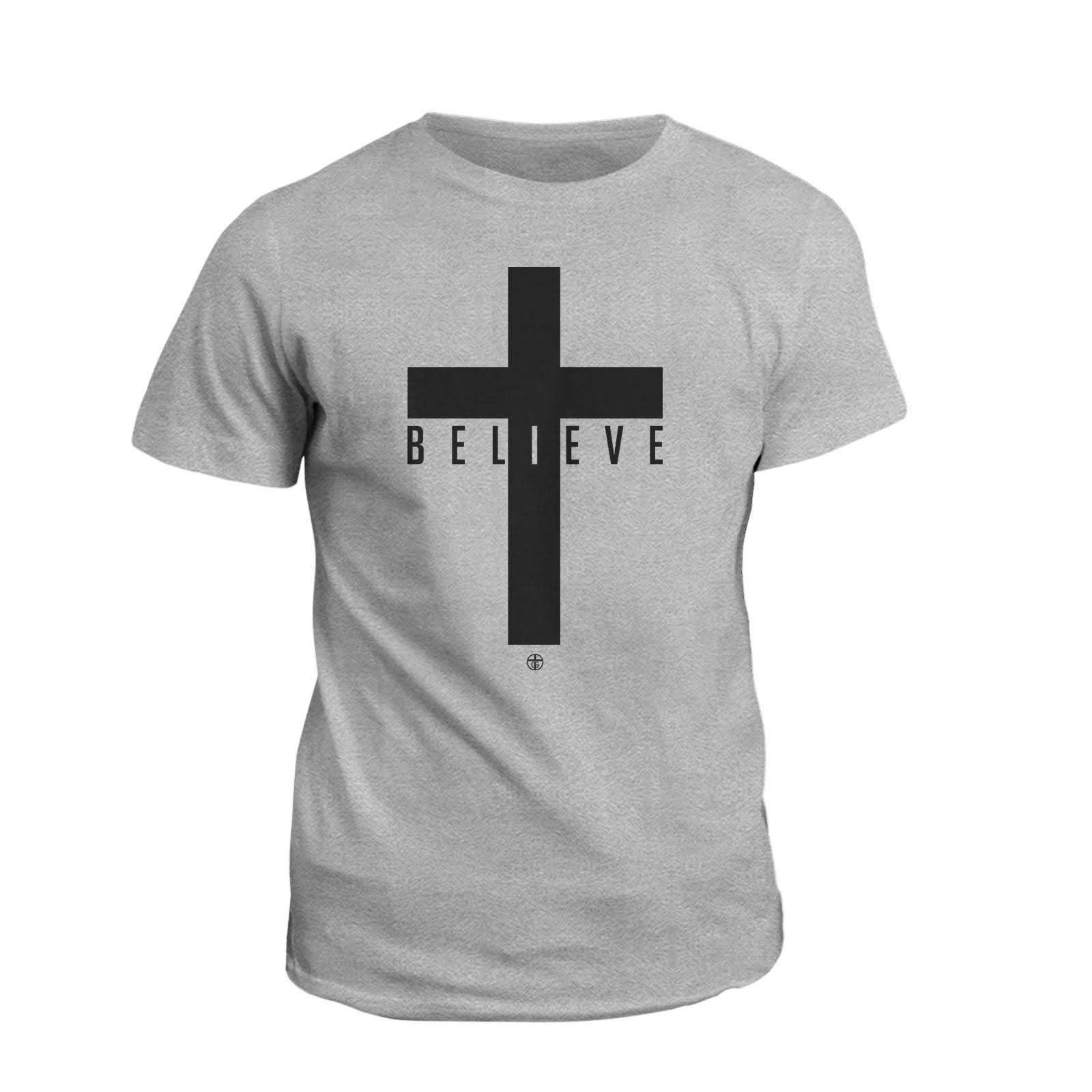 Our True God Apparel T-Shirt / Grey / S Cross Believe T-Shirt