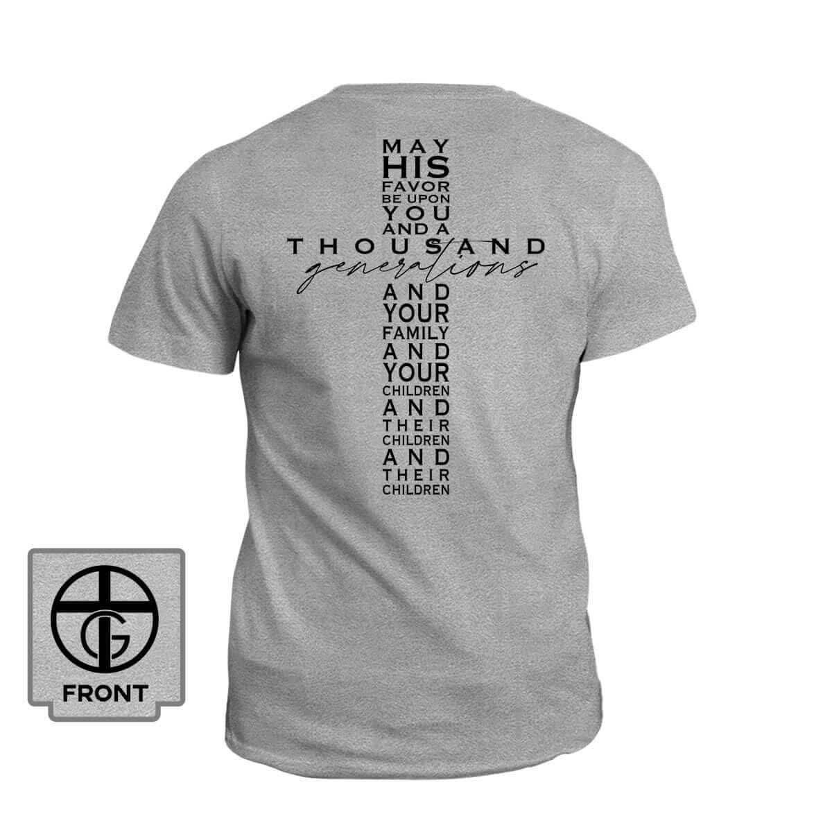 Our True God Apparel T-Shirt / Grey / S May His Favor Cross T-Shirt (Back Print)