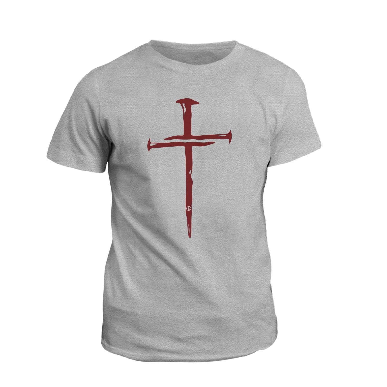 Our True God Apparel T-Shirt / Grey / S Nail Cross Maroon T-Shirt