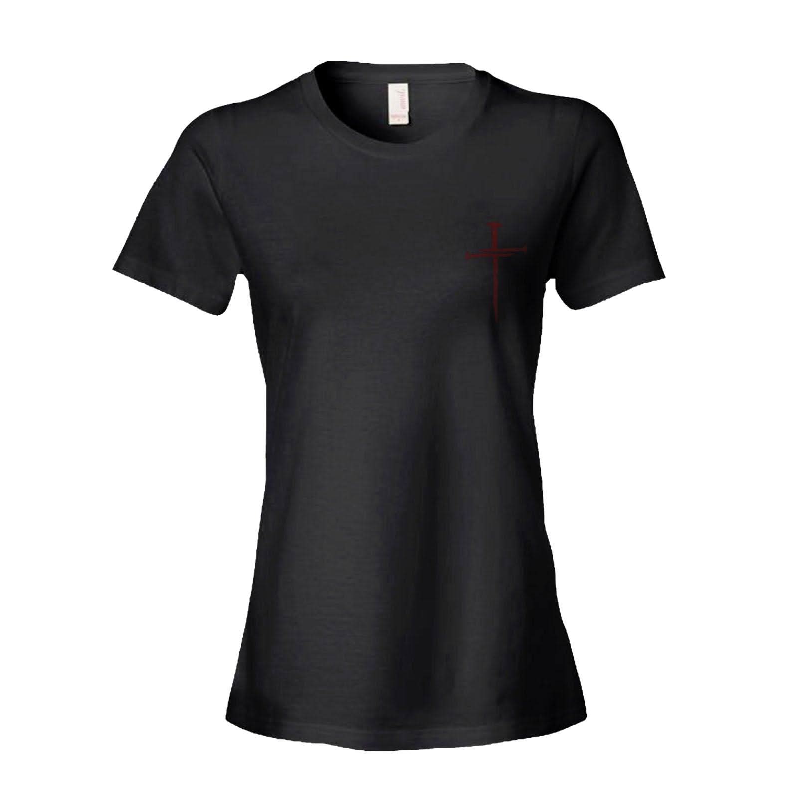 Our True God Apparel Women's Shirt / Black / S Nail Cross Maroon Small Logo