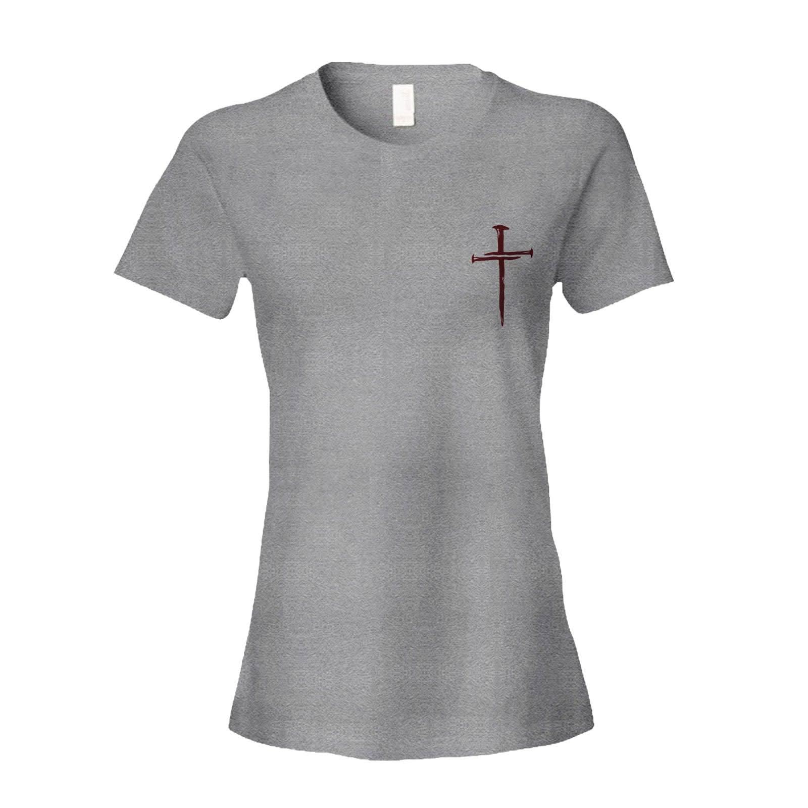 Our True God Apparel Women's Shirt / Grey / S Nail Cross Maroon Small Logo