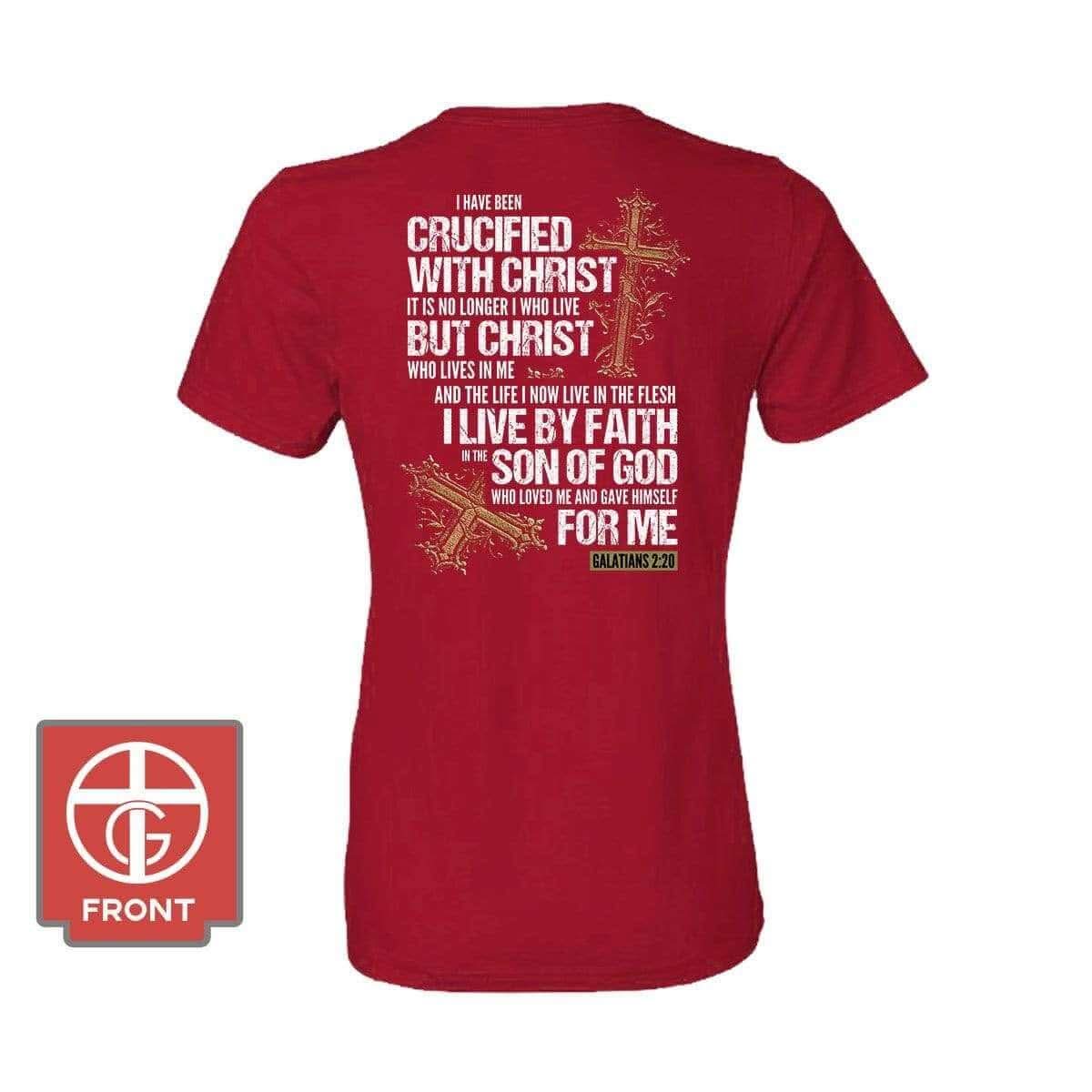 Our True God Apparel Women's Shirt / Red / S Galatians 2 20 (Back Print)