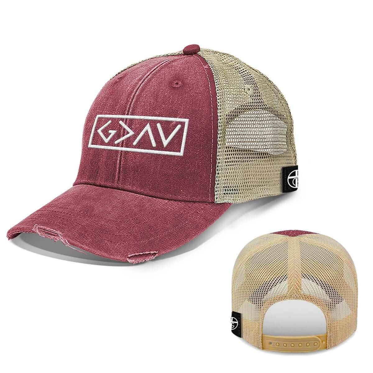 Our True God Hat God is Greater Than the Highs and Lows Hats Trucker Hats