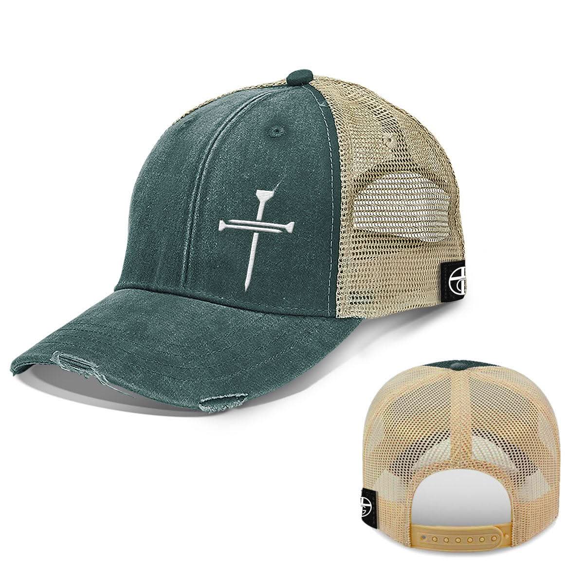 Our True God Hat Nail Cross Lower Left Trucker Hats