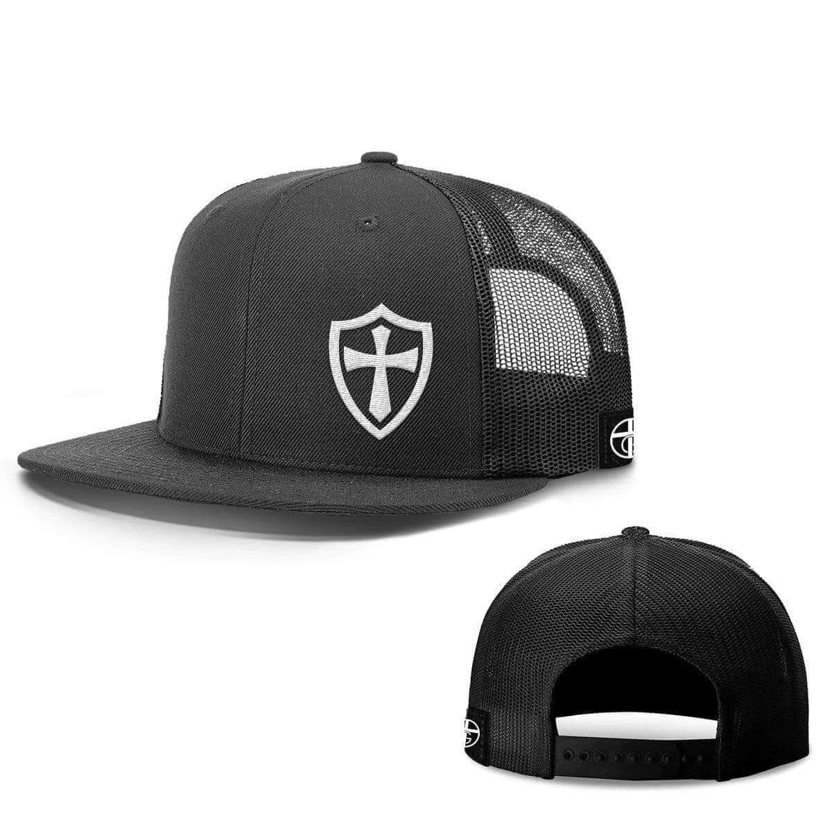Our True God Hat Snapback Flatbill / Full Black / One Size Cross Shield Hats