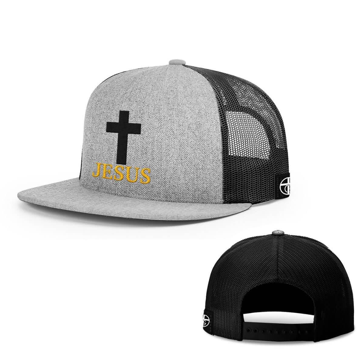 Our True God Hat Snapback Flatbill / Heather and Black / One Size Jesus Cross Hats