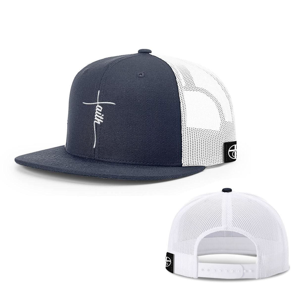 Our True God Hat Snapback Flatbill / Navy and White / One Size Faith Cross Center Hats