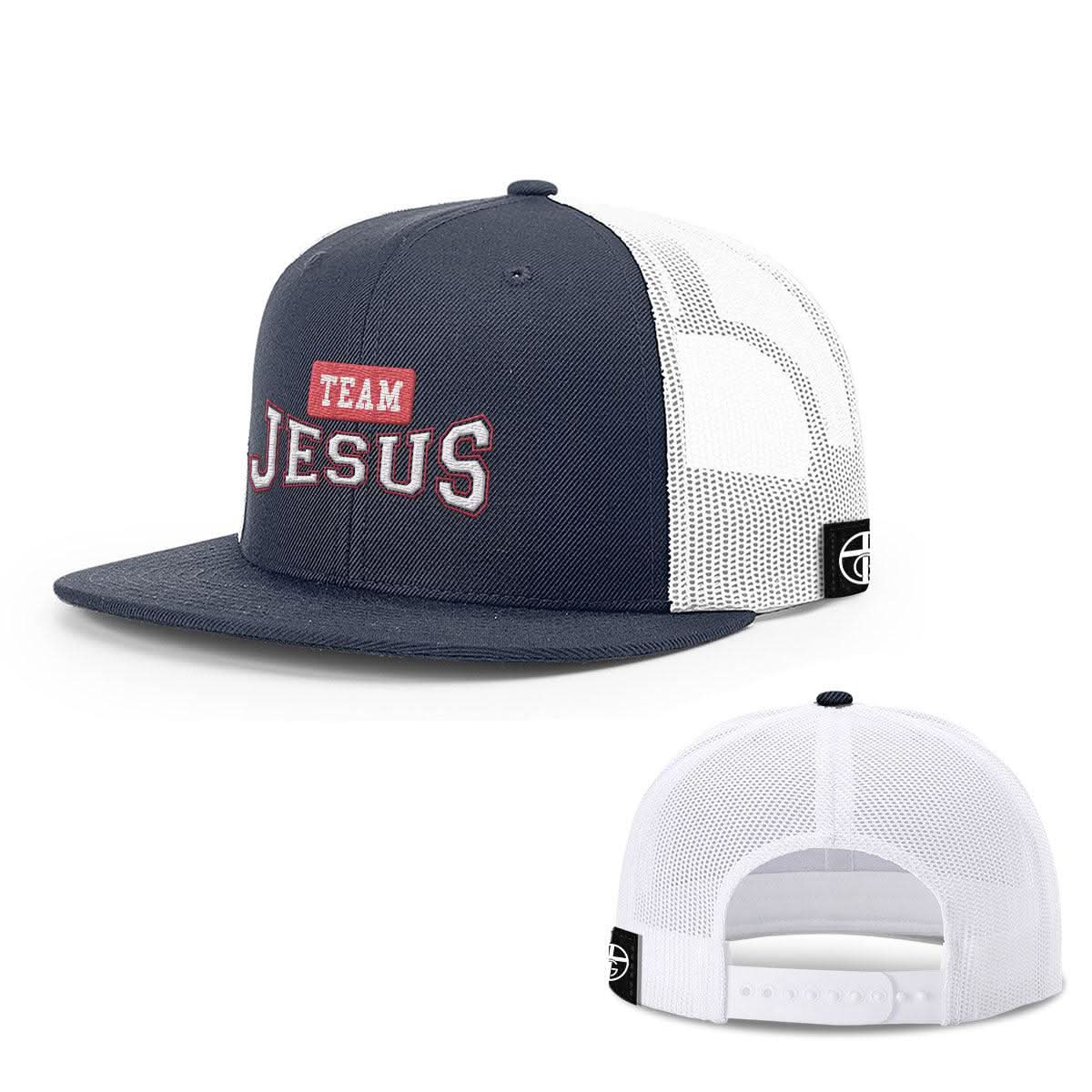 Our True God Hat Snapback Flatbill / Navy and White / One Size Team Jesus Hats