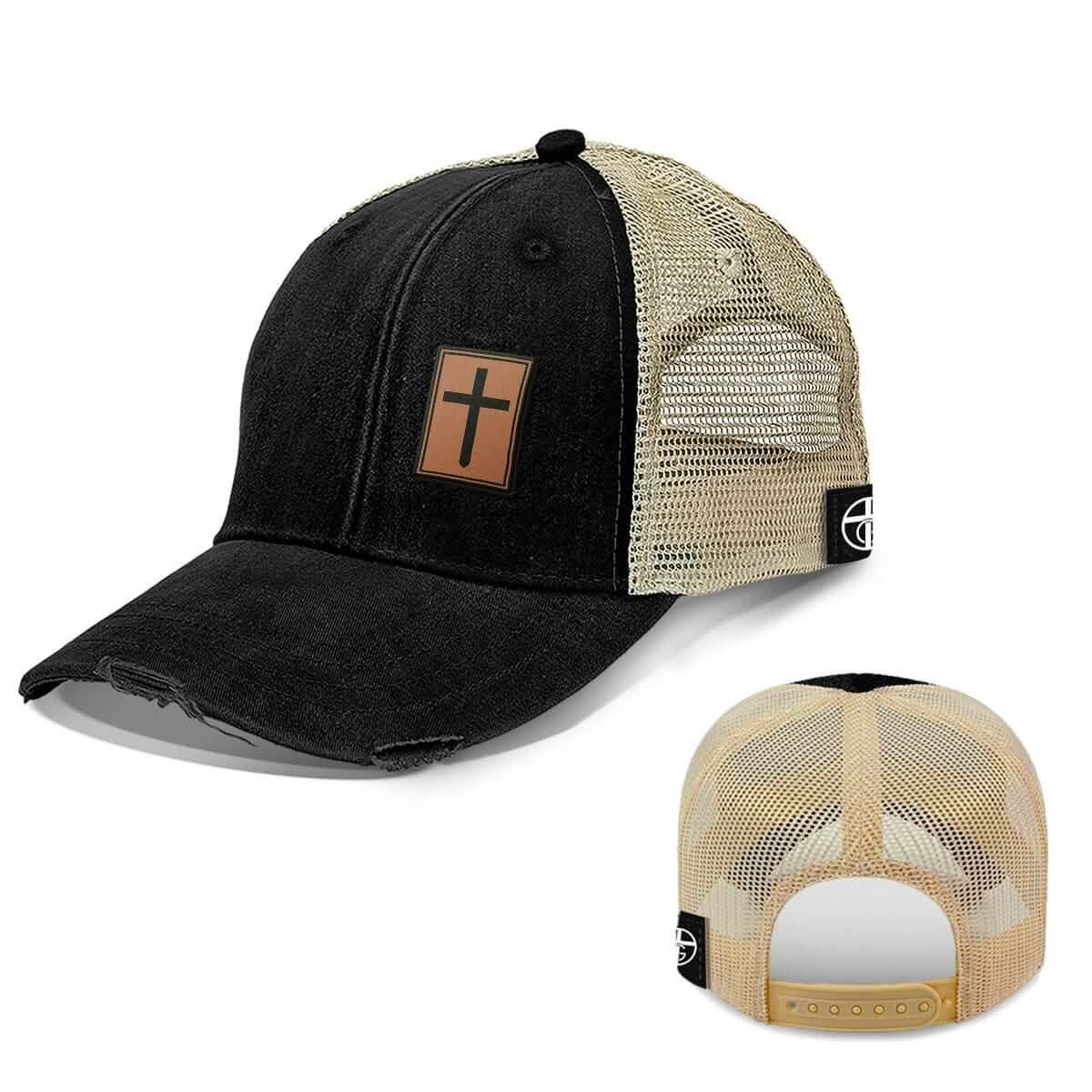 Our True God Hat Trucker / Black / One Size Cross Lower Left Trucker Leather Patch Hats