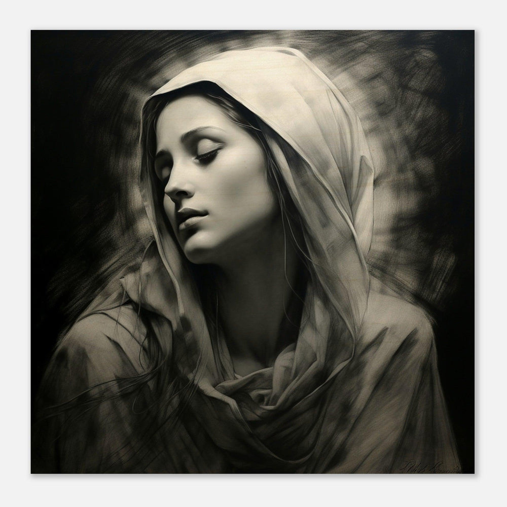 Mary Mother of Jesus - Charcoal Art - Wood Print - Our True God
