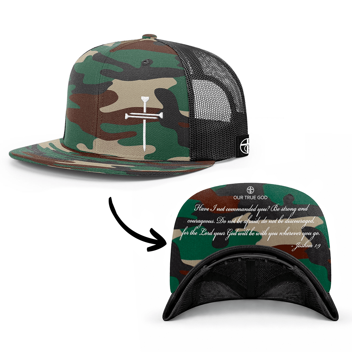 3 Nail Cross - Joshua 1:9 Hats - Our True God