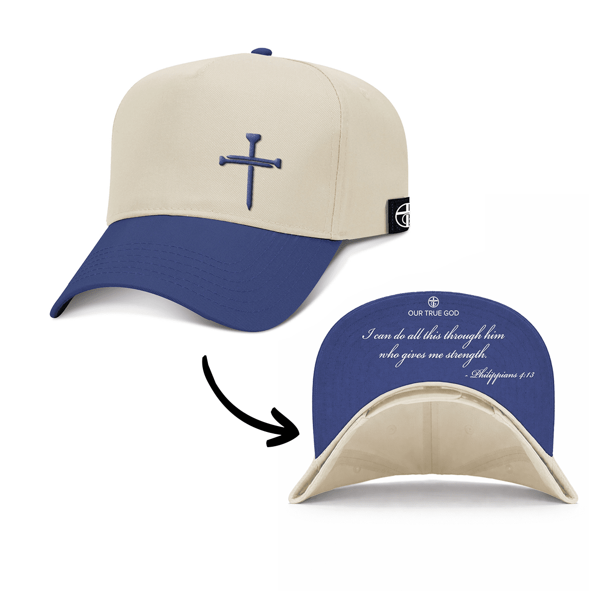 3 Nail Cross - Philippians 4:13 Two Tone Hats - Our True God