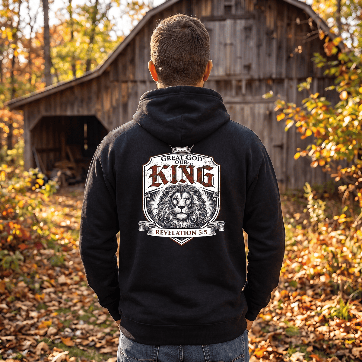 Great God our King - Revelation 5:5 Hoodie — Back hero
