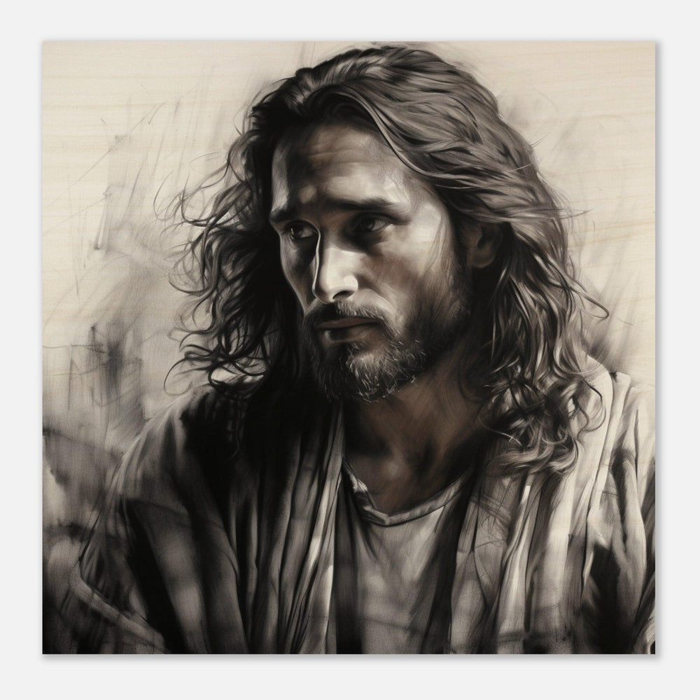 Caring Jesus - Charcoal Art - Wood Print - Our True God