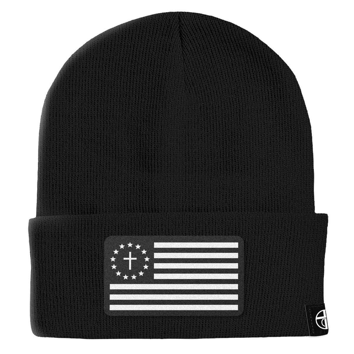One Nation Under God White Leather Patch Beanies