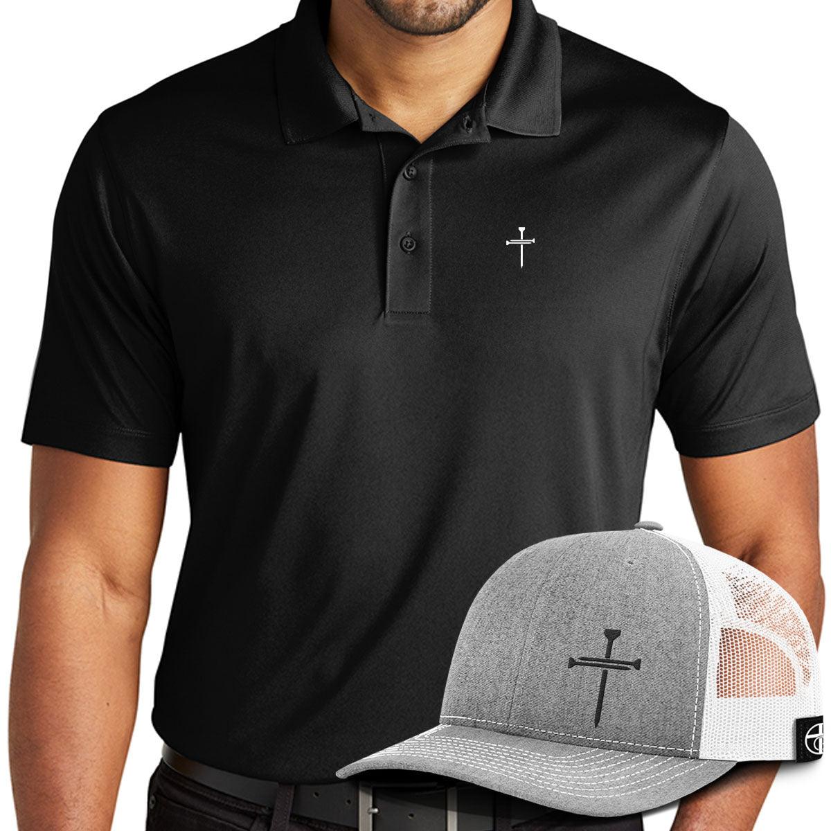 3 Nail Cross Performance Polo + Hat Bundle - Our True God