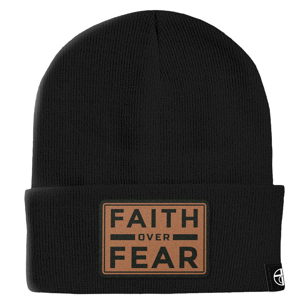 Faith Over Fear Leather Patch Beanies