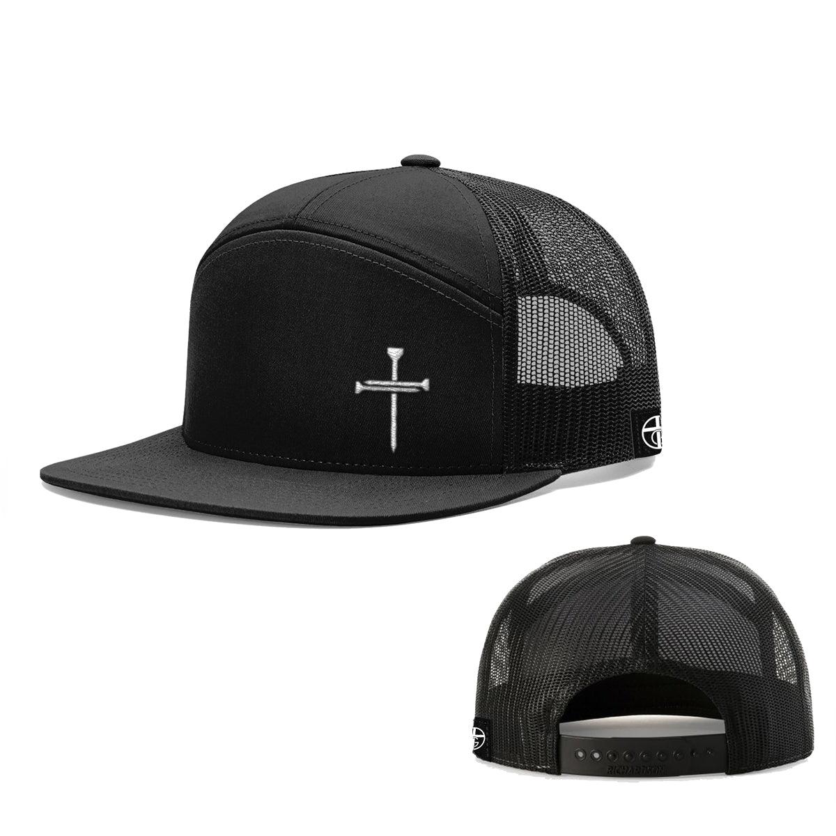 Nail Cross Lower Left 7 Panel Hats - Our True God