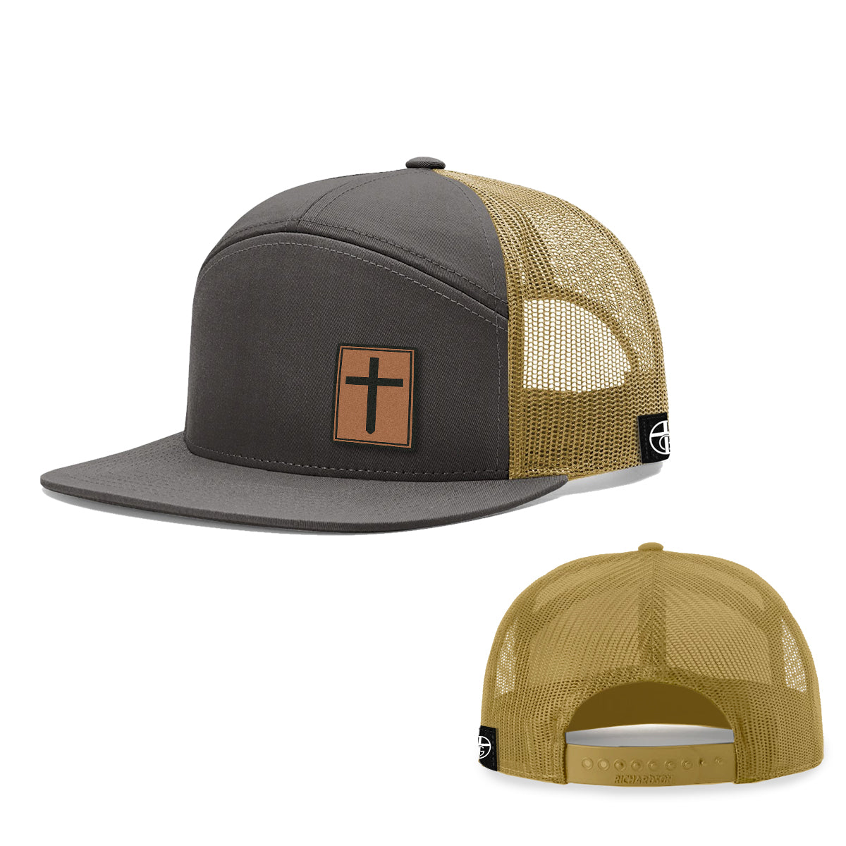 Cross Leather Patch 7 Panel Hats