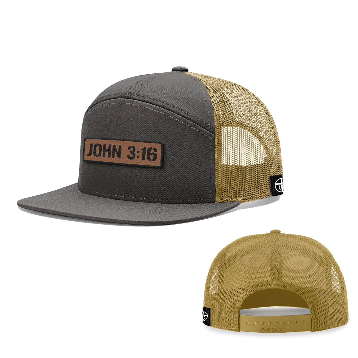 John 3:16 Leather Patch 7 Panel Hats