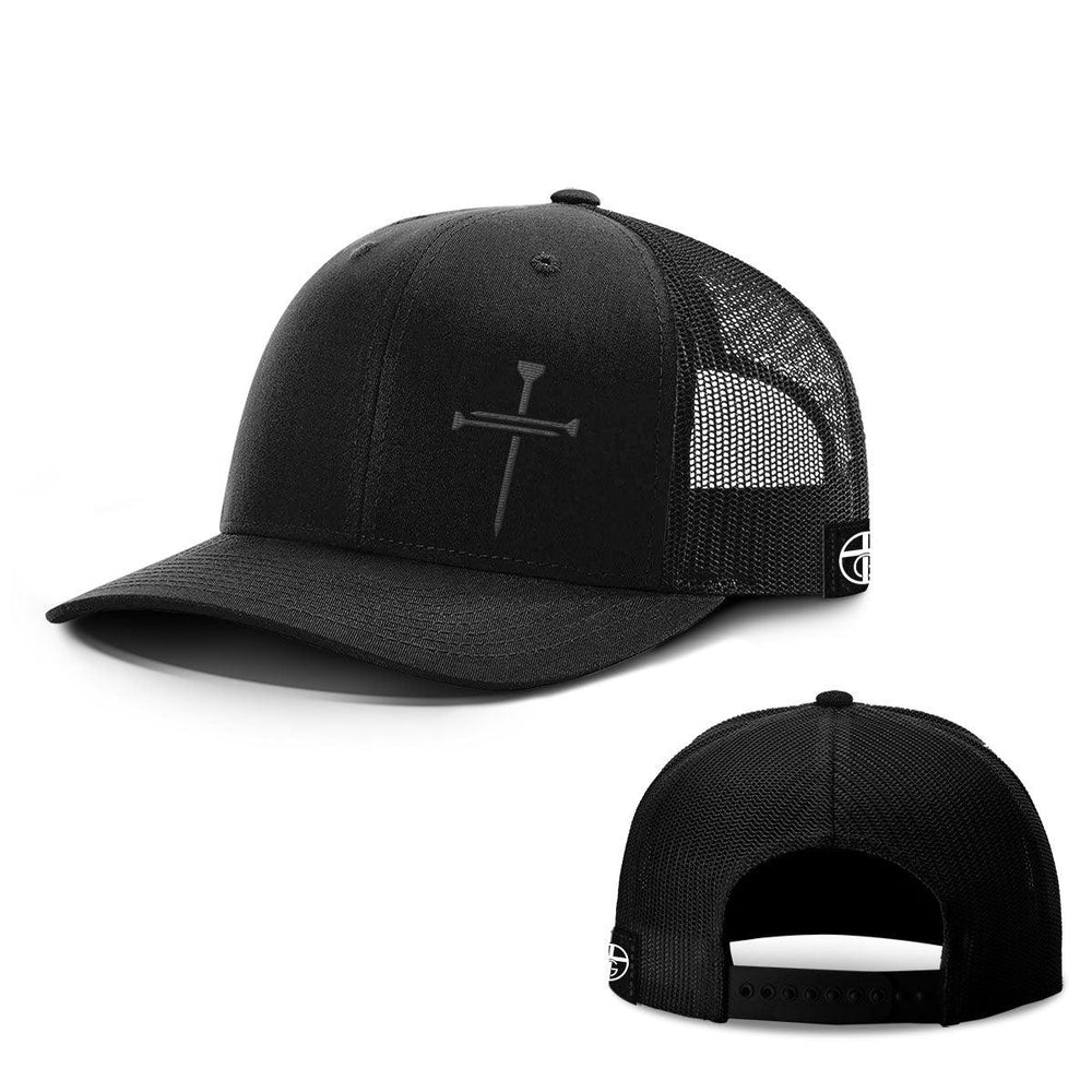 Nail Cross Lower Left Blackout Version Hats - Our True God