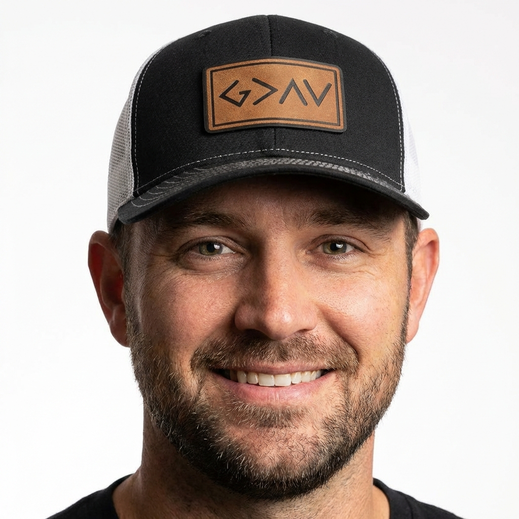 God is Greater Than High and Lows Leather Patch Hats