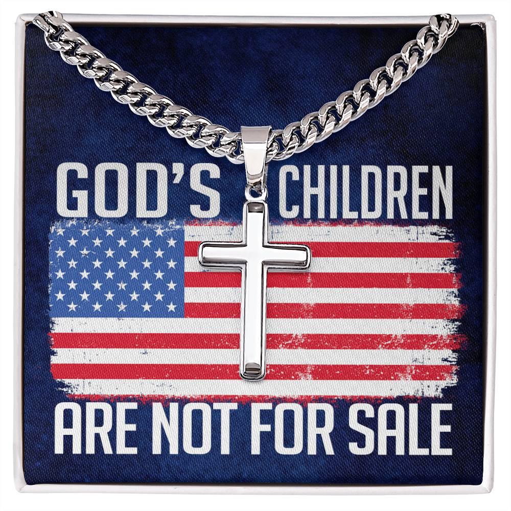 God's Children Are Not For Sale Flag - Artisan Cross Necklace