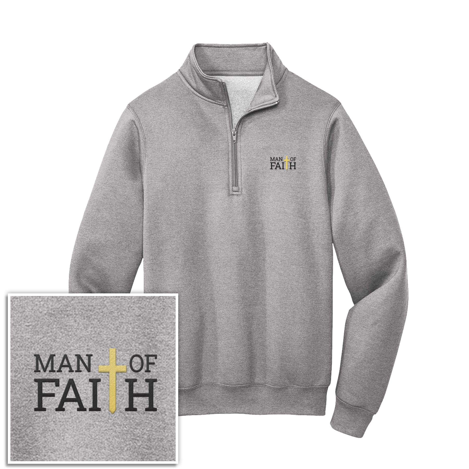 EDGE Printed Products Apparel Athletic Heather / S Man Of Faith 1/4-Zip Pullover Sweatshirt
