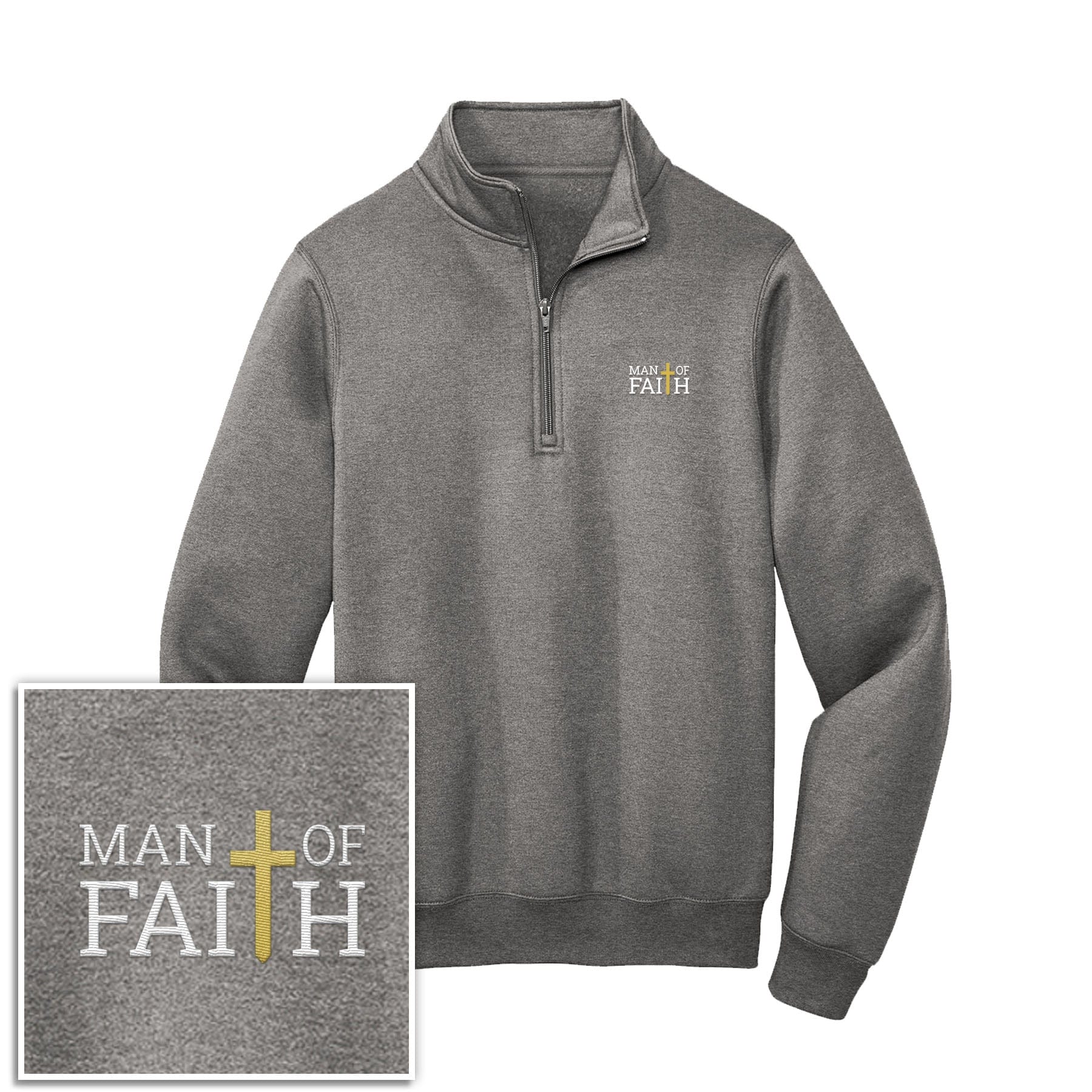 EDGE Printed Products Apparel Graphite Heather / S Man Of Faith 1/4-Zip Pullover Sweatshirt