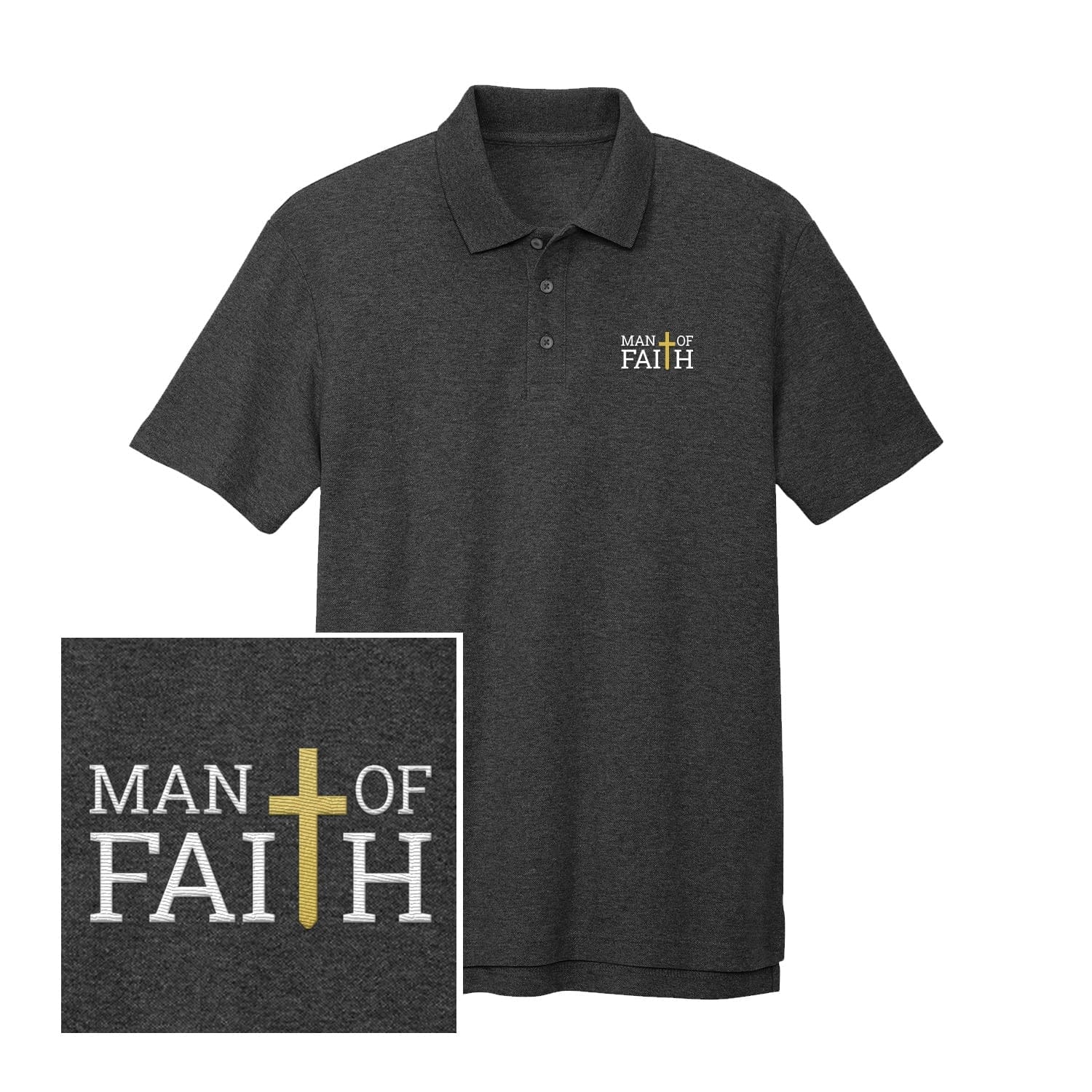 EDGE Printed Products Apparel Performance Polo / Charcoal Heather / XS Man Of Faith Performance Polo Shirt