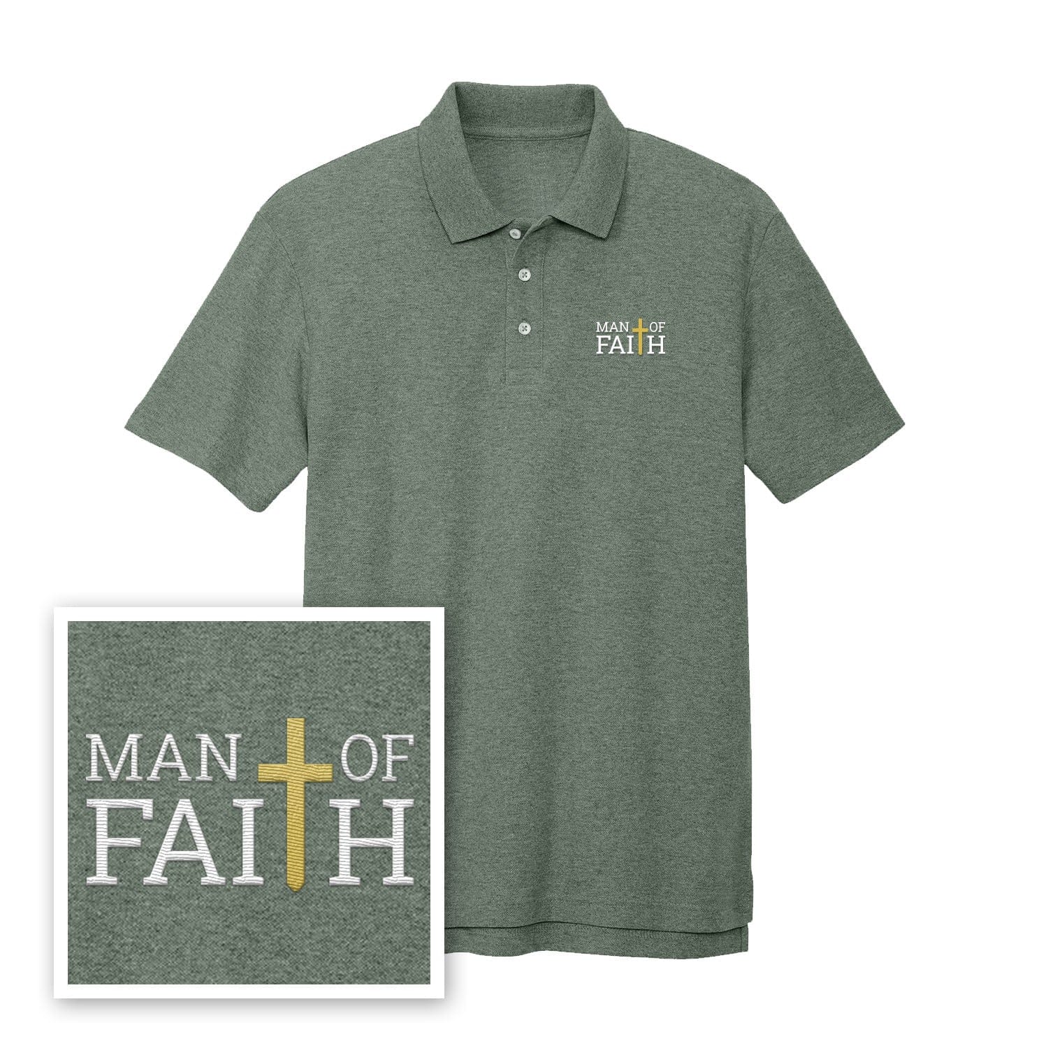 EDGE Printed Products Apparel Performance Polo / Dark Green Heather / XS Man Of Faith Performance Polo Shirt
