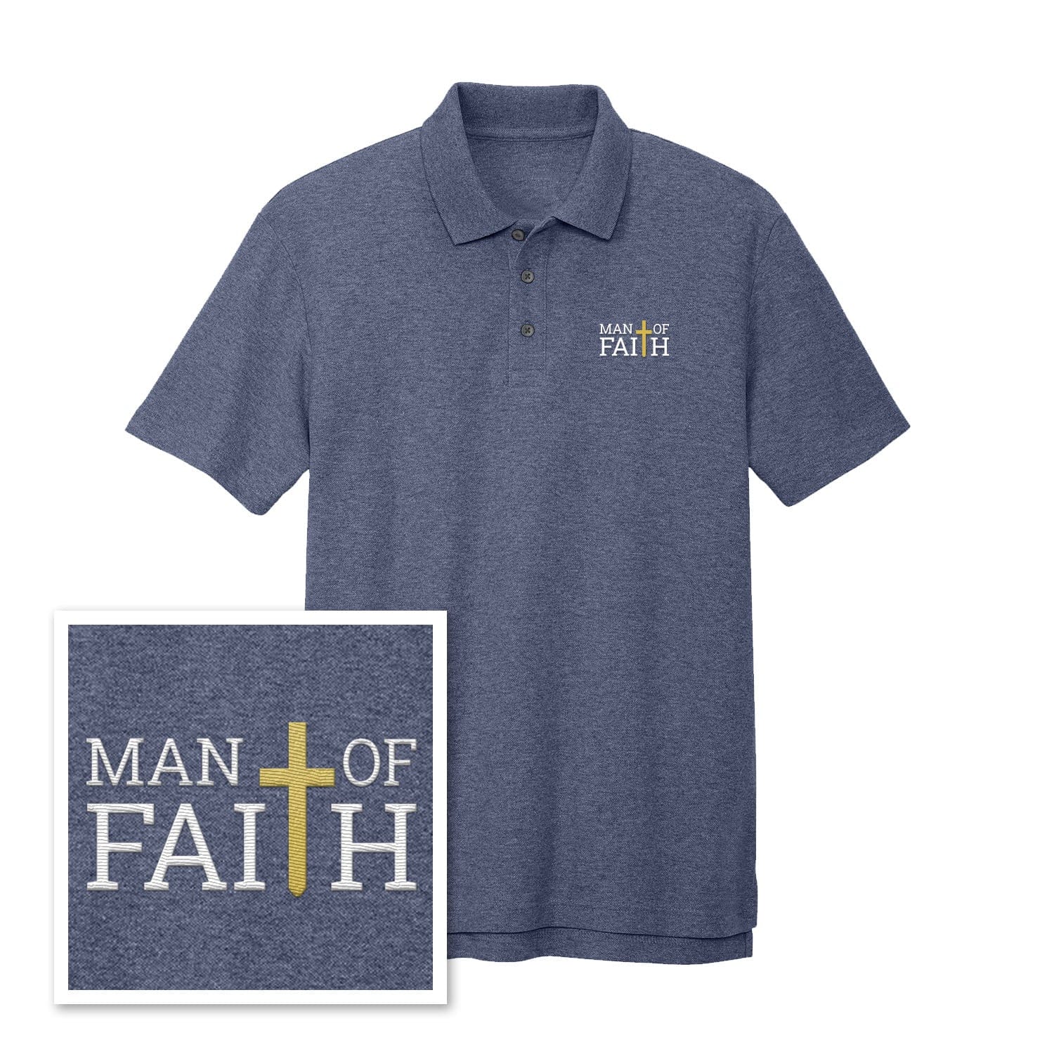 EDGE Printed Products Apparel Performance Polo / Navy Heather / XS Man Of Faith Performance Polo Shirt