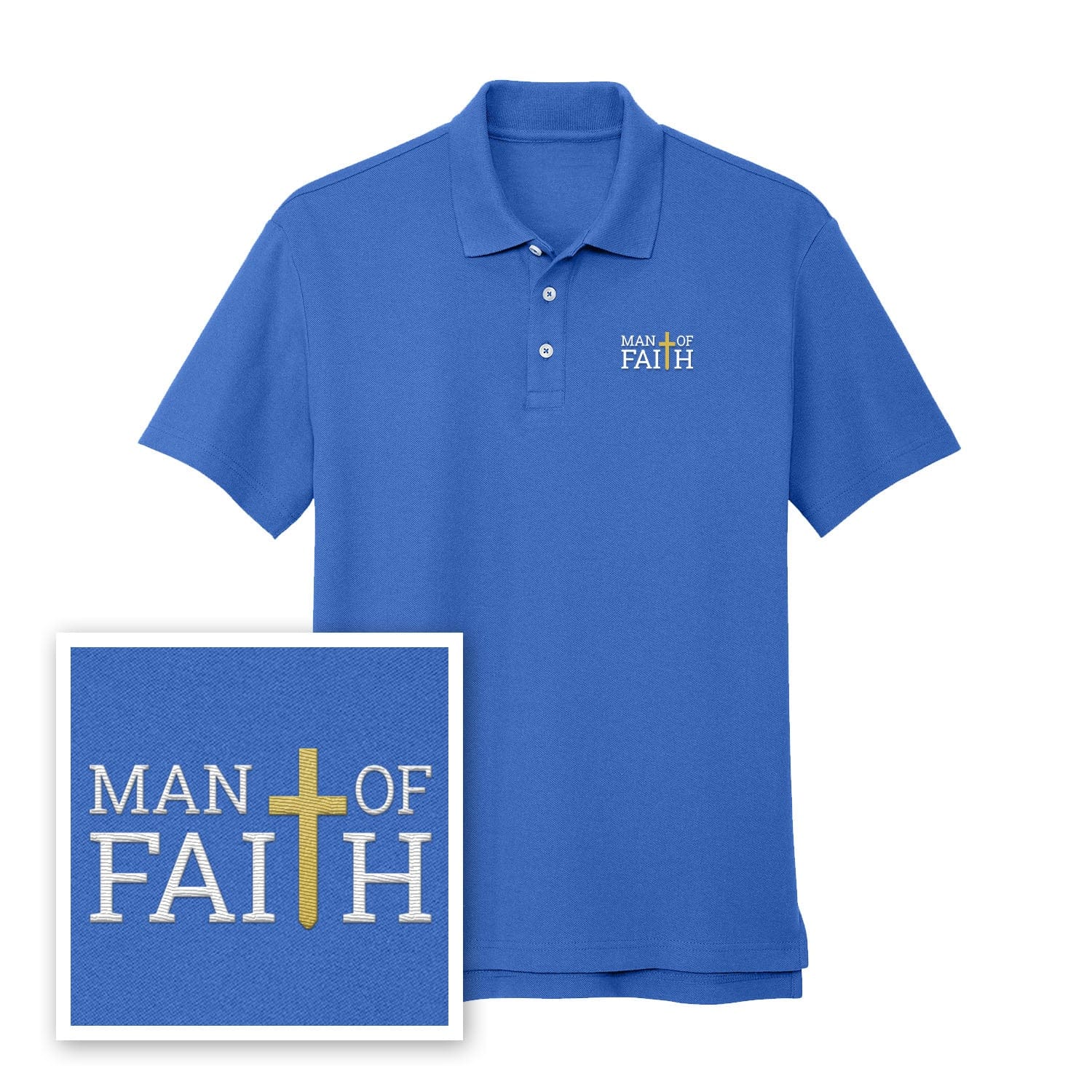 EDGE Printed Products Apparel Performance Polo / True Blue / XS Man Of Faith Performance Polo Shirt